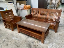吉田二手傢俱❤實木1+3沙發茶几木製沙發無破損有使用痕跡
